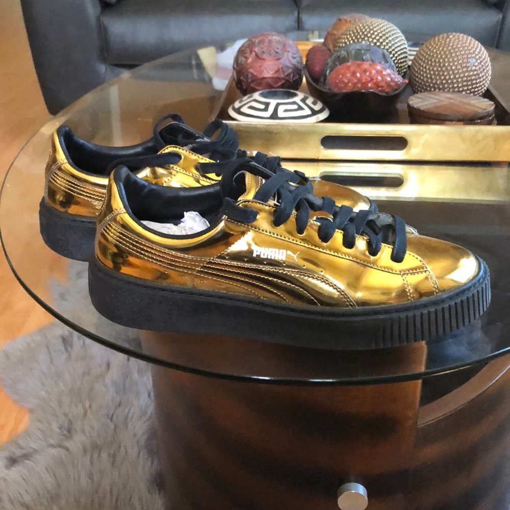 Gold metallic puma platform sneaker